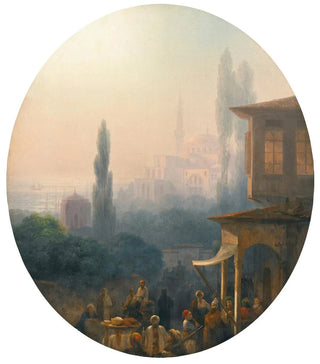 Ivan Konstantinovich Aivazovsky - A Market Scene In Constantinople With The Hagia Sophia Beyond.webp