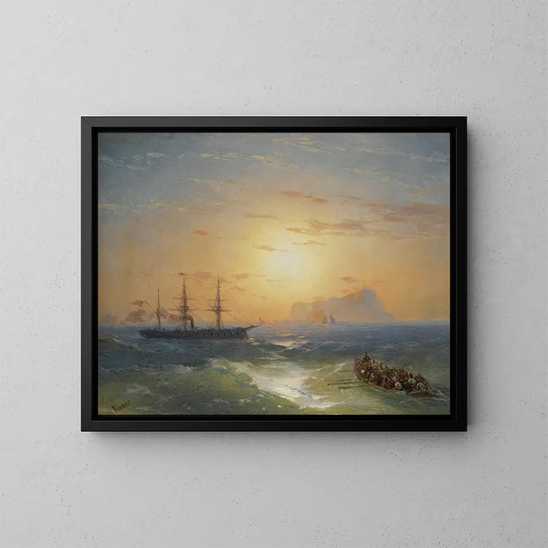 Embarkation to Ischia - Ivan Konstantinovich Aivazovsky — framed artwork on a wall