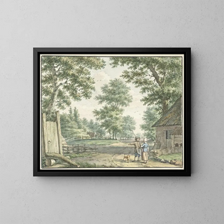 Izaak Schmidt - Landschap met twee personen bij een boerenwoning.webp