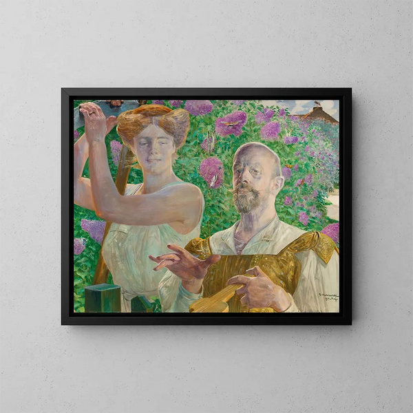 Autorretrato con musa y buddleja - Jacek Malczewski — cuadro enmarcado en la pared