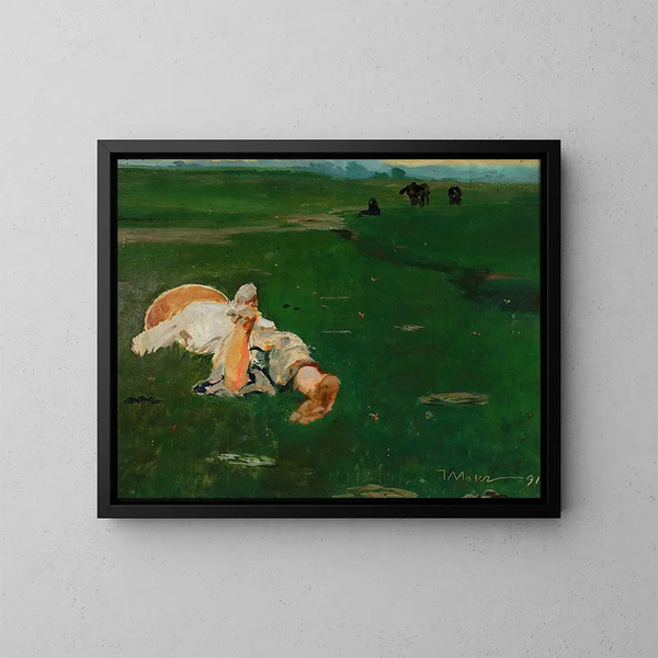 Girl of a shepherd in a meadow - Jacek Malczewski — framed artwork on a wall