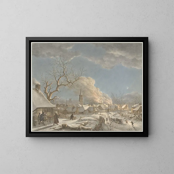 Winter Night and Fire - Jacob Cats — framed artwork on a wall