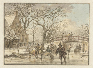 Jacob Cats - Winterlandschap met schaatsenrijders op een wetering.webp