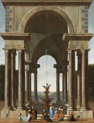 Jacob Ferdinand Saeys - A Classical Portico With An Elegant Company Gathered By A Fountain.webp