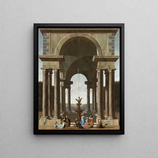Jacob Ferdinand Saeys - A Classical Portico With An Elegant Company Gathered By A Fountain.webp