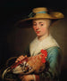 a young woman wearing a straw hat and holding a hen and a basket of eggs - Jacob Gerritsz. Cuyp — artwork view