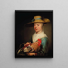 a young woman wearing a straw hat and holding a hen and a basket of eggs - Jacob Gerritsz. Cuyp — framed artwork on a wall