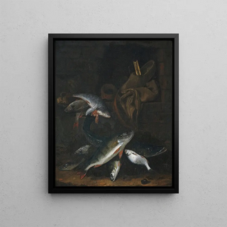 Jacob Gillig - Fischstilleben mit Hecht und Brassen an einer Mauer.webp