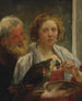 Un hombre barbudo y una mujer con un loro, un amor no correspondido - Jacob Jordaens — vista de la obra