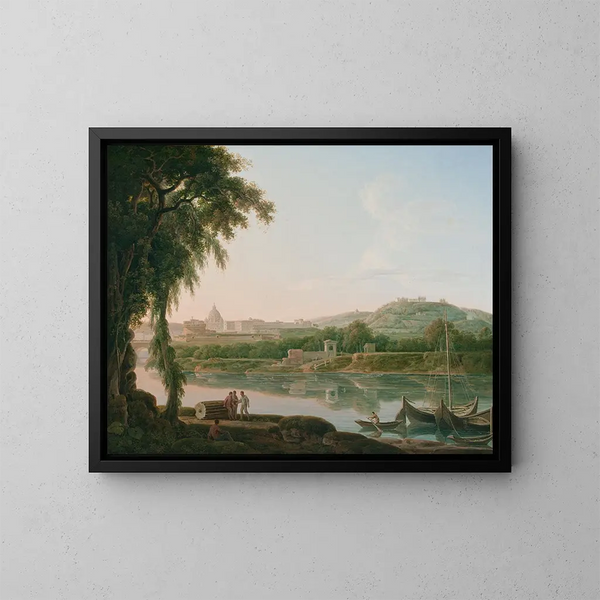 Vista lejana de Roma a través del Tíber - Jacob More — cuadro enmarcado en la pared