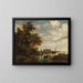 paisaje fluvial con pescadores y ganado, la iglesia Grote Kerk de Alkmaar a lo lejos - Jacob Salomonsz van Ruysdael — cuadro enmarcado en la pared