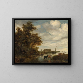 Jacob Salomonsz van Ruysdael - River Landscape With Fishermen And Cattle The Grote Kerk Of Alkmaar Beyond.webp