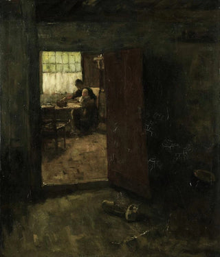 Jacob Simon Hendrik Kever - Domestic Interior with Country Woman and Child.webp
