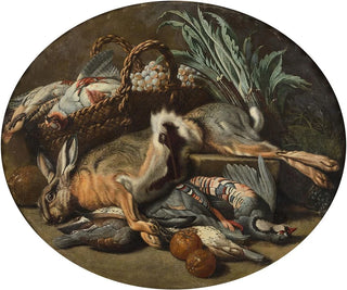 Jacob Van Der Kerckhoven - Composition au livre oiseaux et panier de fruits et Composition aux poissons et aux lgumes.webp