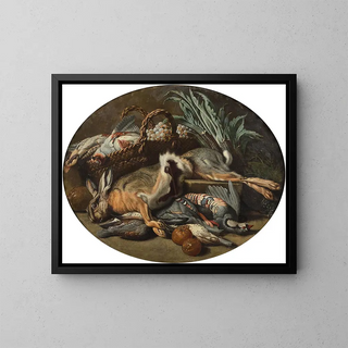 Jacob Van Der Kerckhoven - Composition au livre oiseaux et panier de fruits et Composition aux poissons et aux lgumes.webp