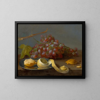 Jacob Van Es - Still life with grapes a lemon and bread on a table.webp