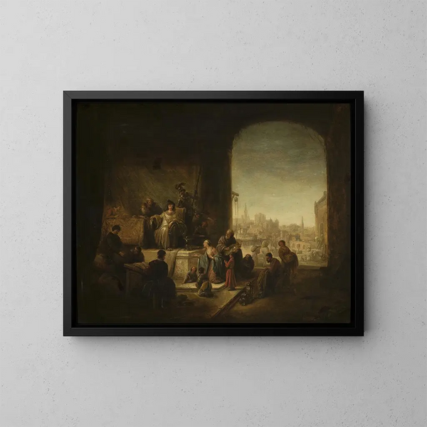 José vendiendo grano en Egipto - Jacob Willemsz de Wet — cuadro enmarcado en la pared