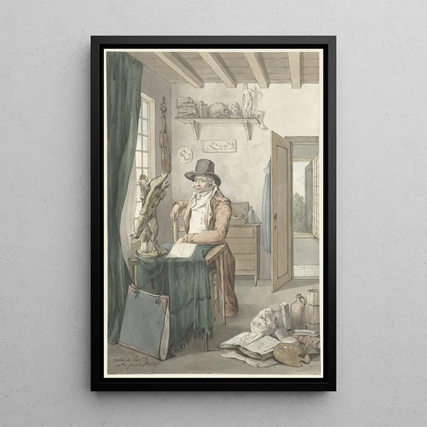 Jacob Willemz de Vos - Portret van de kunstenaar Jacob Smies in een atelier met kunstvoorwerpen.webp