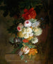 Una guirnalda de flores colgando de una rama - Jacob Xavery — vista de la obra