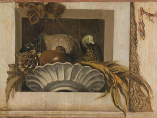 Jacob van Campen - Still Life with a Bowl of Corn Artichokes Grapes and a Parrot.webp