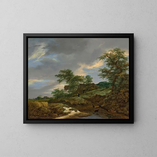 Jacob van Ruisdael - A wooded landscape with a man and two dogs on a path a cottage beyond.webp
