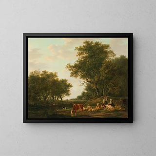 Jacob van Strij - Landscape with Peasants with their Cattle and Anglers on the Water.webp