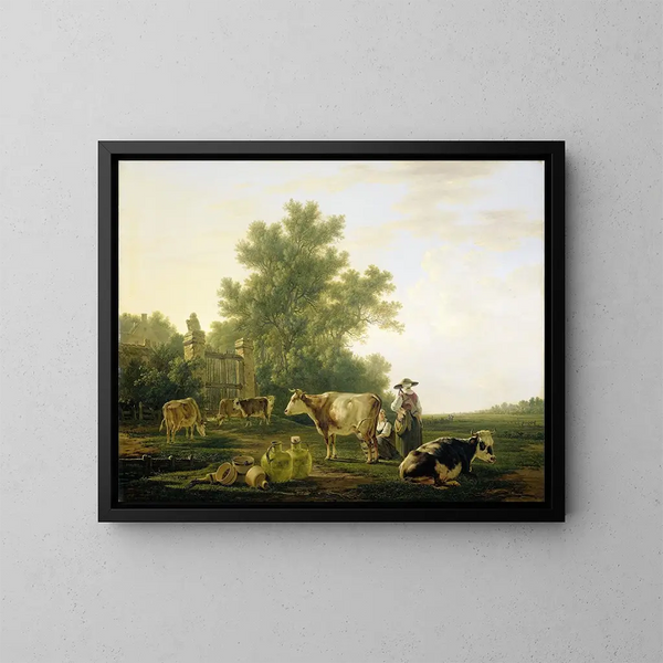 La hora de la ordeña - Jacob van Strij — cuadro enmarcado en la pared