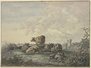 Jacob van Strij - Schlafender Hirte und Rinderherde in einer Landschaft.webp