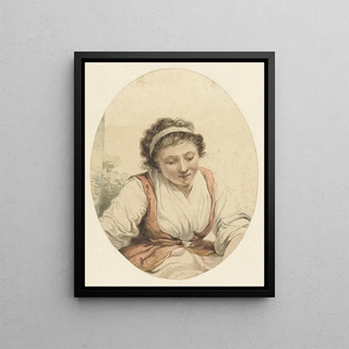 Jacob van Strij - Vrouw met rood vest en wit lint in het haar.webp