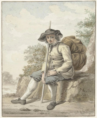 Jacob van Strij - Zittende man met een knapzak en een stok.webp