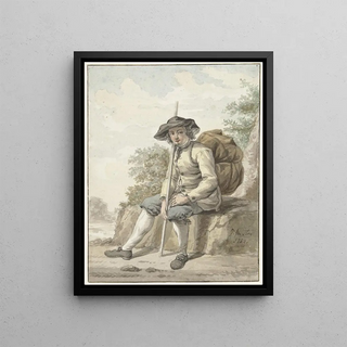 Jacob van Strij - Zittende man met een knapzak en een stok.webp