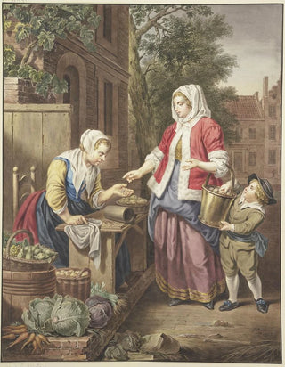 Jacobus Buys - Eine Dame mit einem Knaben kauft pfel ein.webp