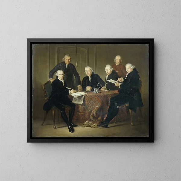 Los Cuatro Regentes, el Secretario y el Padre de la Casa de los Leprosos de Ámsterdam 1773 - Jacobus Luberti Augustini — cuadro enmarcado en la pared