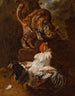 Combate de un gallo y un gato - Jacobus Victors — vista de la obra