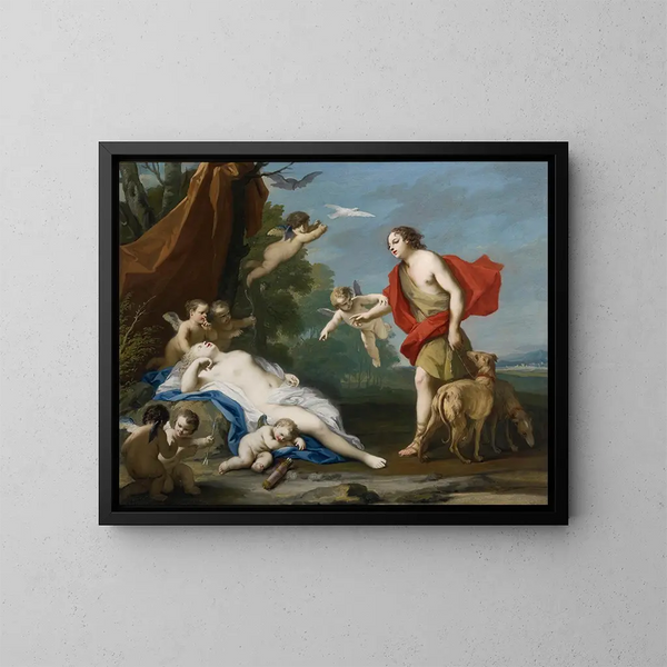 Venus and Adonis - Jacopo Amigoni — framed artwork on a wall