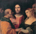 Jesús y la mujer sorprendida en adulterio - Jacopo Palma Il Vecchio — vista de la obra