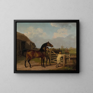 JacquesLaurent Agasse - Bay Ascham a stallion led through a gate to a mare.webp