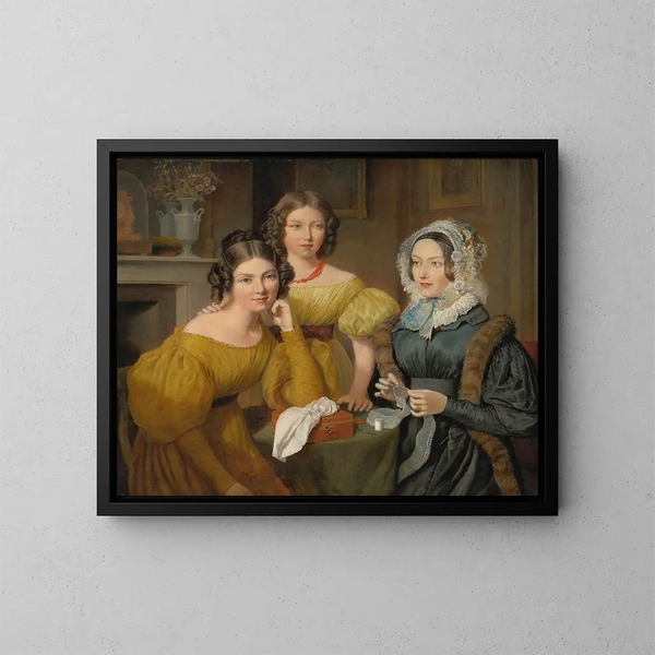Madame Vieyres y sus hijas - Jacques-Laurent Agasse — cuadro enmarcado en la pared