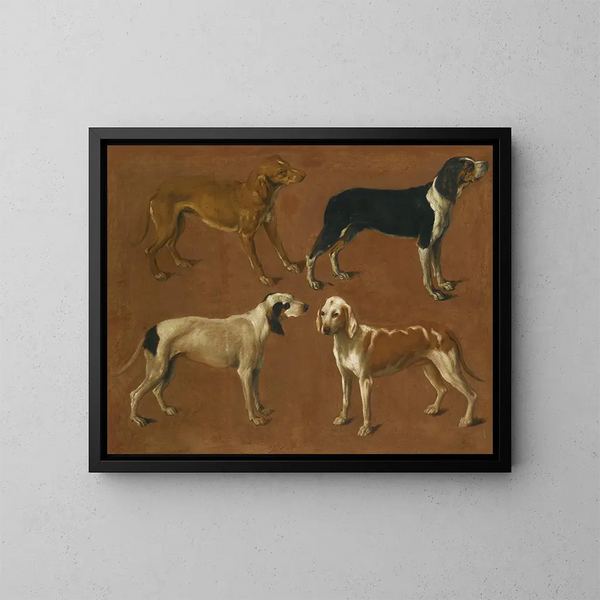 Estudio de cuatro punteros - Jacques-Laurent Agasse — cuadro enmarcado en la pared