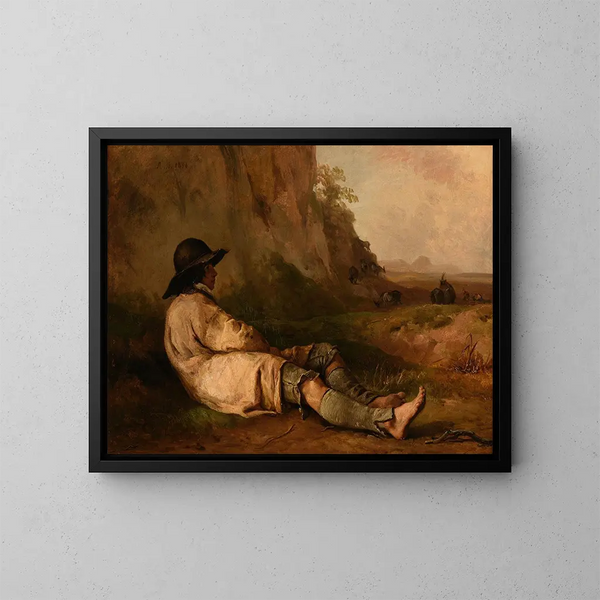 Berger descansando cerca de una roca - Jacques-Raymond Brascassat — cuadro enmarcado en la pared