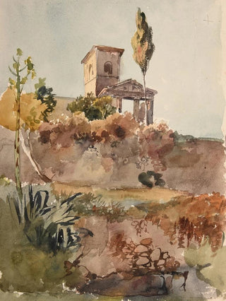 JacquesRaymond Brascassat - Jardin et glise avec portique antique.webp