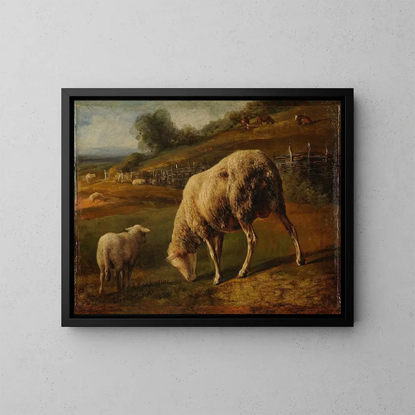 ovejas y ovejas pastando - Jacques-Raymond Brascassat — cuadro enmarcado en la pared