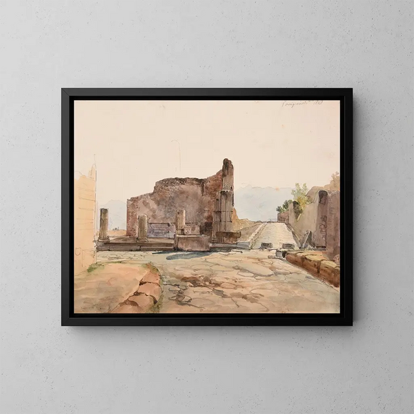 Calles y ruinas de Pompeya - Jacques-Raymond Brascassat — cuadro enmarcado en la pared