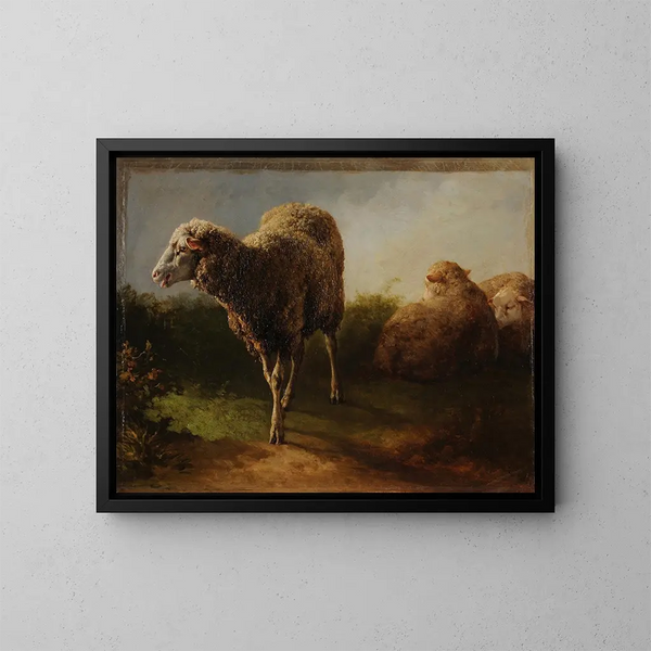Tres ovejas - Jacques-Raymond Brascassat — cuadro enmarcado en la pared