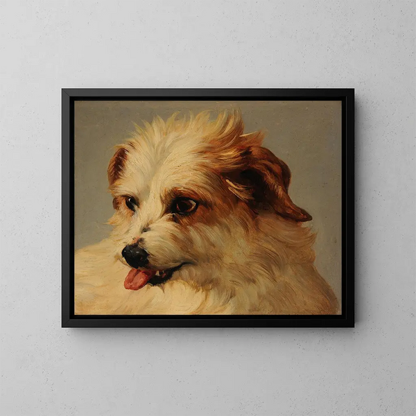 Cabeza de perro blanco sacando la lengua - Jacques-Raymond Brascassat — cuadro enmarcado en la pared