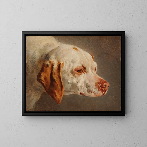 Cabeza de perro de caza blanco y marrón - Jacques-Raymond Brascassat — cuadro enmarcado en la pared