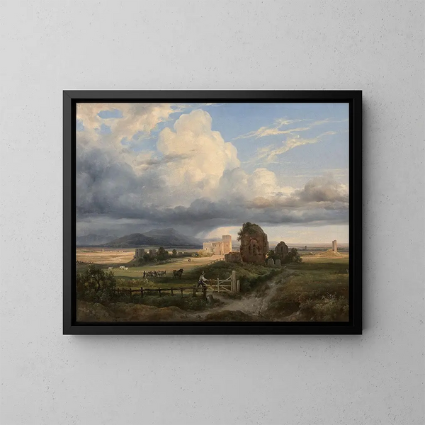 Vacher y su rebaño en el campo romano cerca de la vía Appia - Jacques-Raymond Brascassat — cuadro enmarcado en la pared