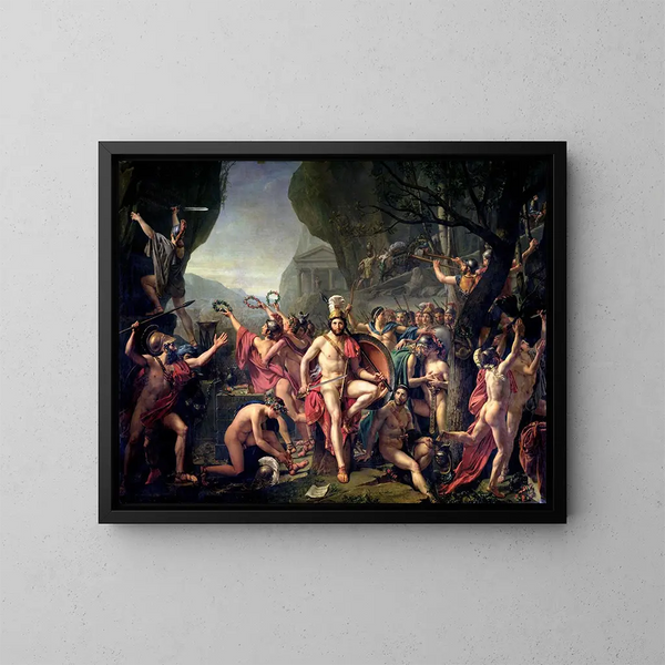 Léonidas en las Termópilas - Jacques Louis David — cuadro enmarcado en la pared