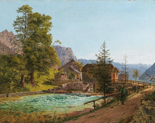 Jakob Alt - Wanderer in the Salzkammergut the Grundlsee Lake Dam with the River Traun in the Background on the Left the Backenstein.webp