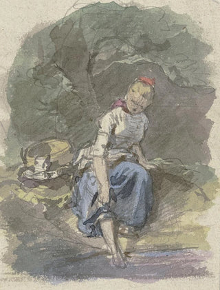 Jakob Becker - Bauernmdchen im Wald sitzend.webp